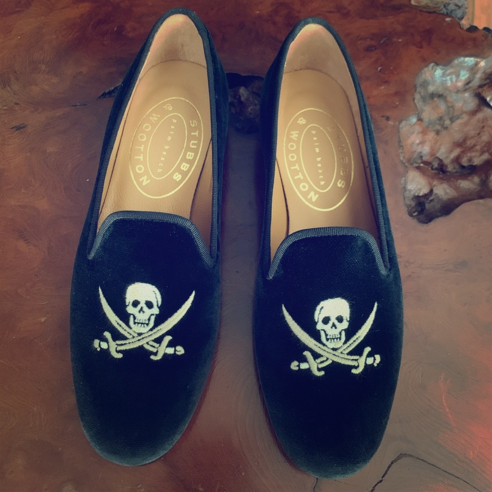 STUBBS & WOOTTON Skull Velvet Slippers